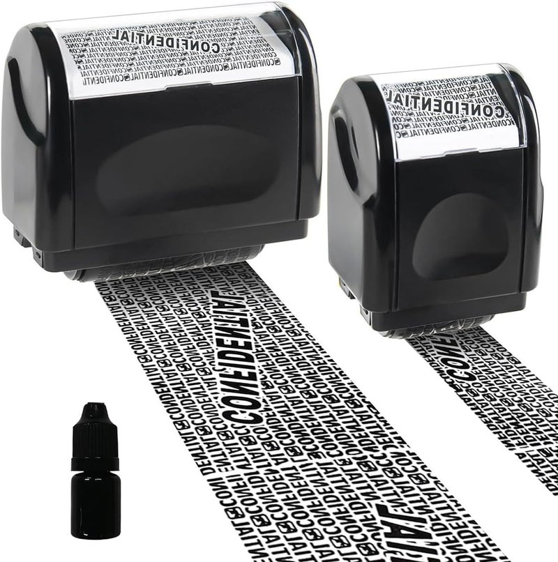 Gikfun Identity Theft Resistant Roller Stamps 2 Pack Confidential Roller Stamps with 1 Large Refill for Masking Identity Address Billing Information Home and Office Essentials EK8487 - Image 1